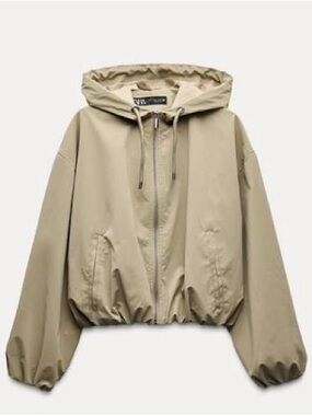 Zara Beige Hooded Bomber Jacket